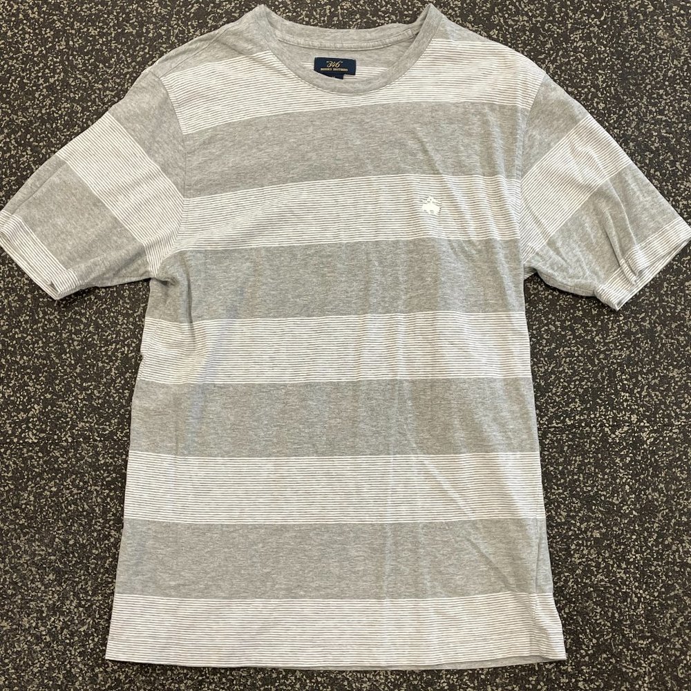 Brooks Brothers Grey Cotton Feeder Stripe T-Shirt